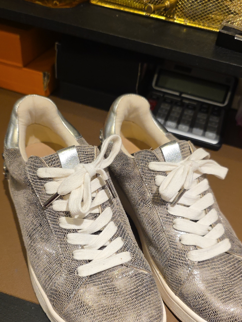 White House Black Market Silver Metallic Lace-Up Sneakers